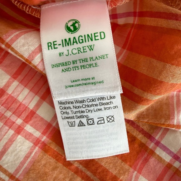 J.Crew Plaid Peasant Top 100% Cotton Ruffle Orange Pink Med Cottagecore Prairie - Picture 11 of 14